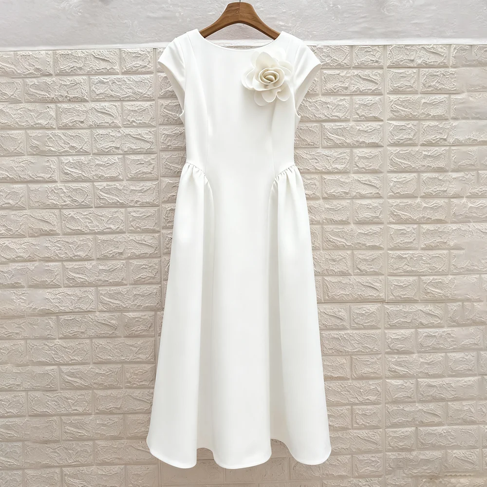 VGH Red Color Elegant Spliced Appliques Dress for Women O Neck Short Sleeve High Waist Slimming Evening Prom Dresses Female New - Image 7