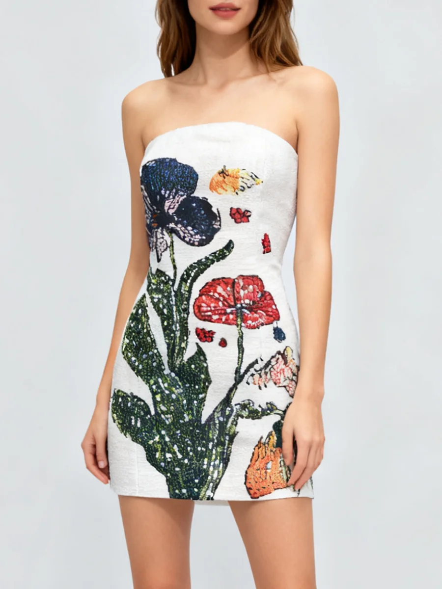 Sequin Print Sweet Party Style Mini Dress for Women Strapless Sleeveless High Waist Backelss Dress Female - Image 12