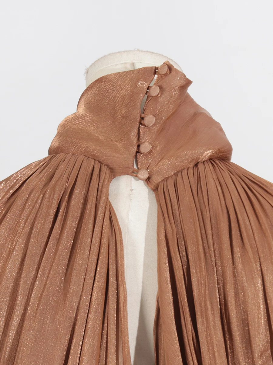 Maxi Dresses for Women Scarf Collar Lantern Sleeve Loose Waist Casual Temperament Dress Female New - Image 21