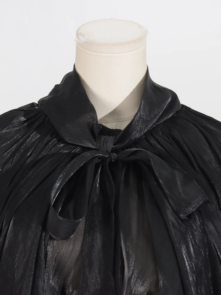 Maxi Dresses for Women Scarf Collar Lantern Sleeve Loose Waist Casual Temperament Dress Female New - Image 6