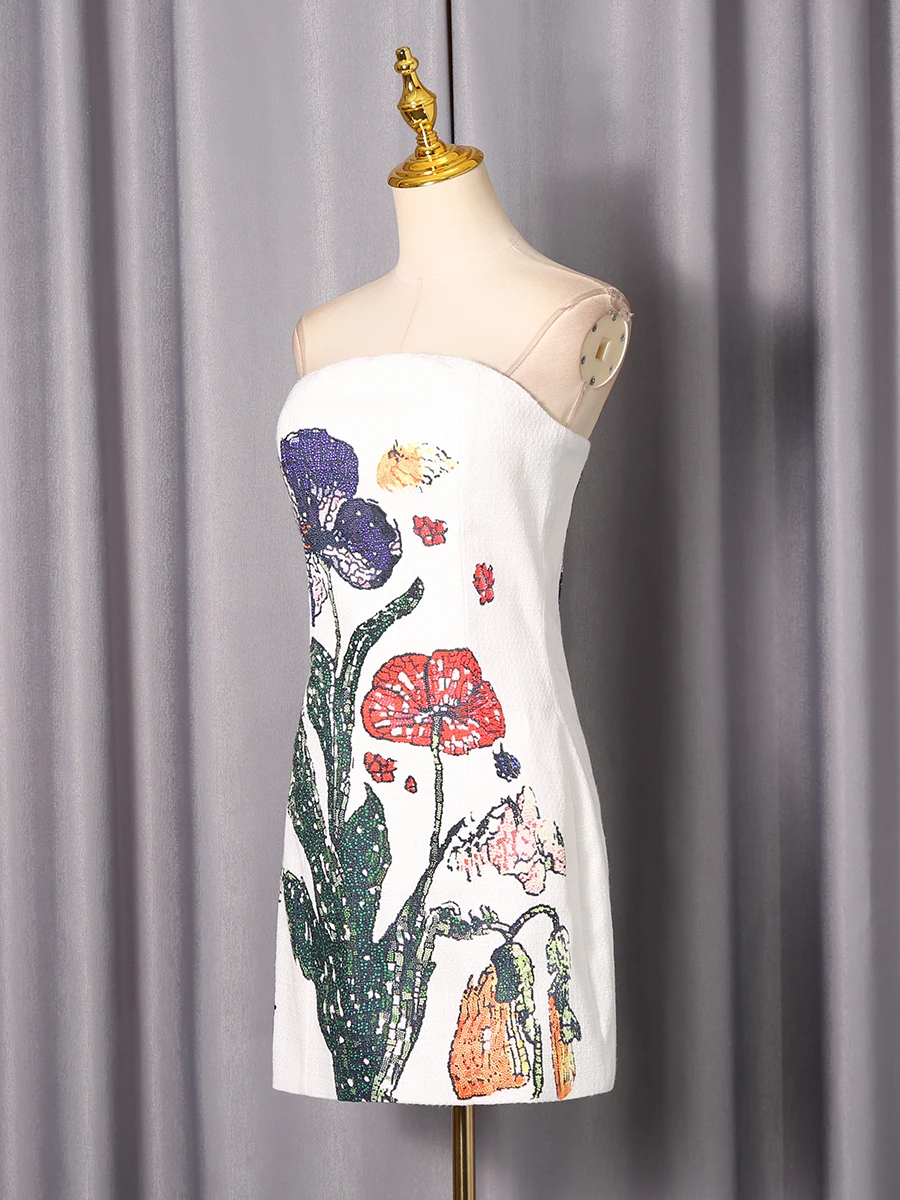 Sequin Print Sweet Party Style Mini Dress for Women Strapless Sleeveless High Waist Backelss Dress Female - Image 18