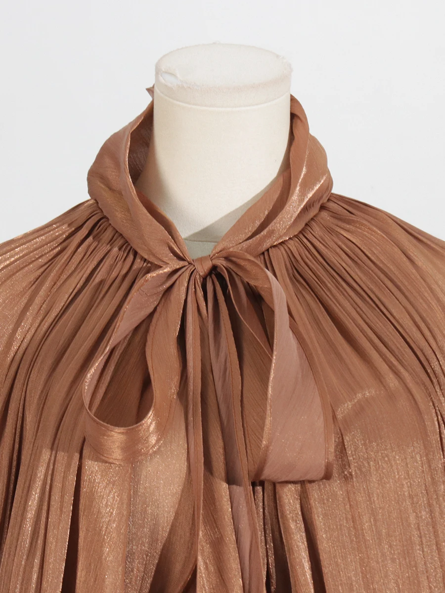 Maxi Dresses for Women Scarf Collar Lantern Sleeve Loose Waist Casual Temperament Dress Female New - Image 20