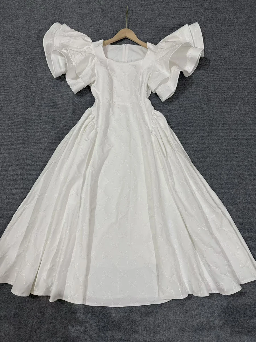 Sweet Tunic Princess Dress for Women Square Collar Puff Sleeve High Waist Bownot Print A Line Mid Dresses Female - Image 9