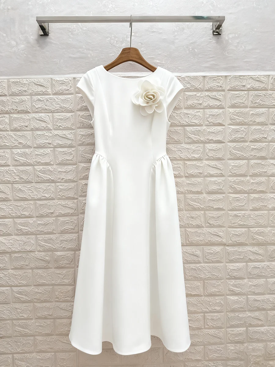 VGH Red Color Elegant Spliced Appliques Dress for Women O Neck Short Sleeve High Waist Slimming Evening Prom Dresses Female New - Image 14