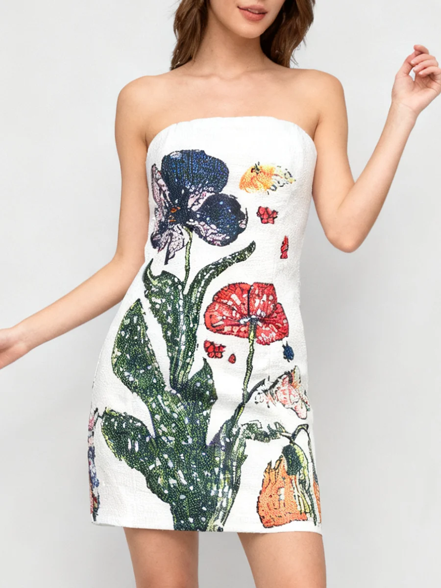 Sequin Print Sweet Party Style Mini Dress for Women Strapless Sleeveless High Waist Backelss Dress Female - Image 3