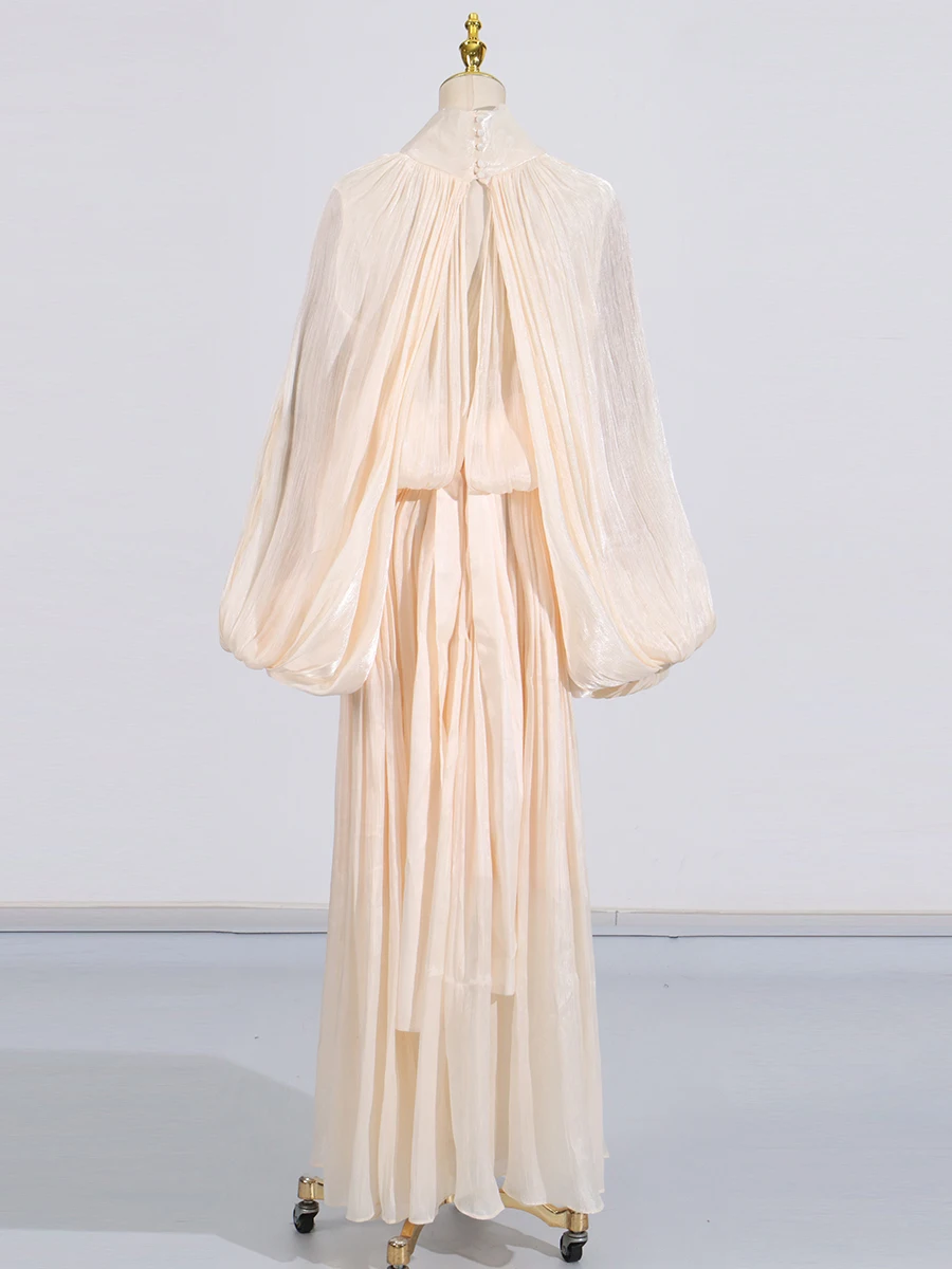 Maxi Dresses for Women Scarf Collar Lantern Sleeve Loose Waist Casual Temperament Dress Female New - Image 18