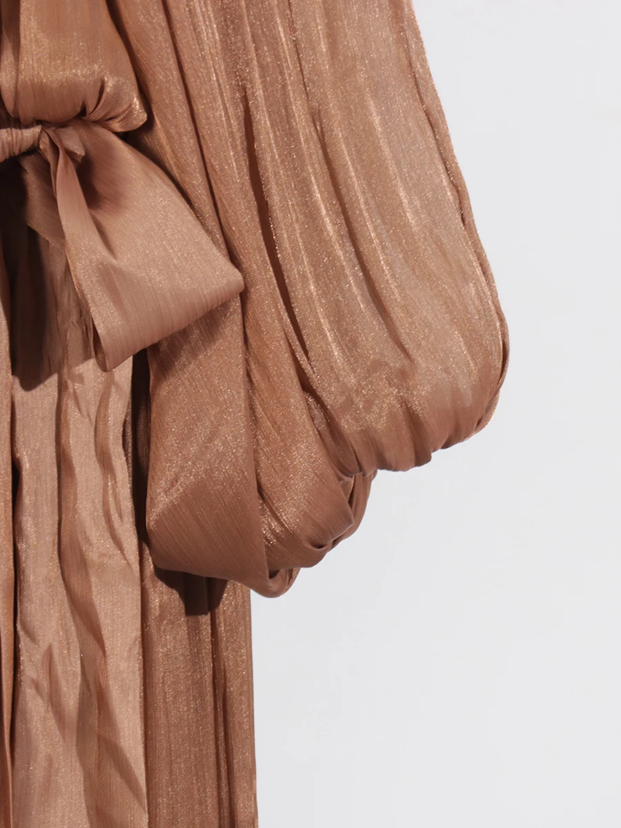 Maxi Dresses for Women Scarf Collar Lantern Sleeve Loose Waist Casual Temperament Dress Female New - Image 23