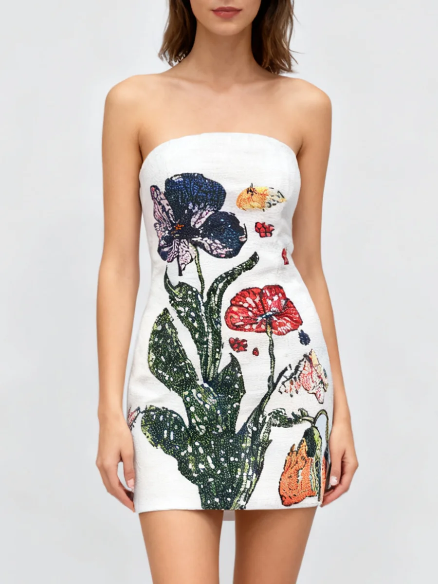 Sequin Print Sweet Party Style Mini Dress for Women Strapless Sleeveless High Waist Backelss Dress Female - Image 11