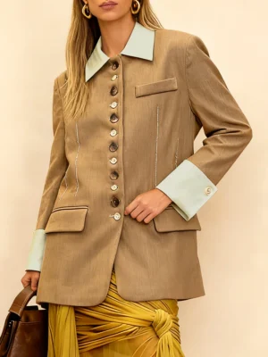 Vintage Distressed Ripped Jacket for Women Lapel Long Sleeve Patchwork Irregular Buttons British Sweet Style Coat Female New