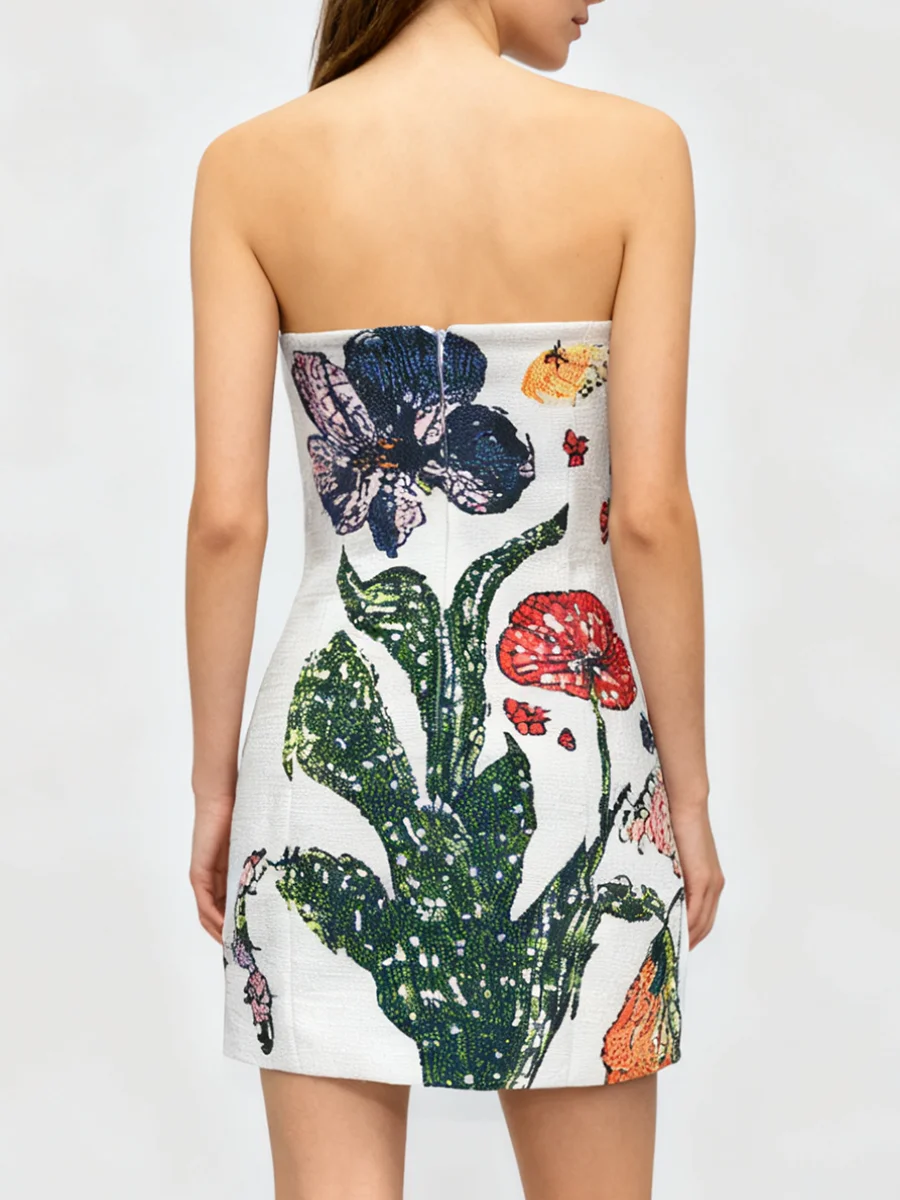 Sequin Print Sweet Party Style Mini Dress for Women Strapless Sleeveless High Waist Backelss Dress Female - Image 4