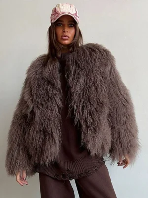 wegochic Solid Slimming Spliced Plush Fashion Jackets for Women Round Neck Long Sleeves Elegant Jacket Female Clothing New